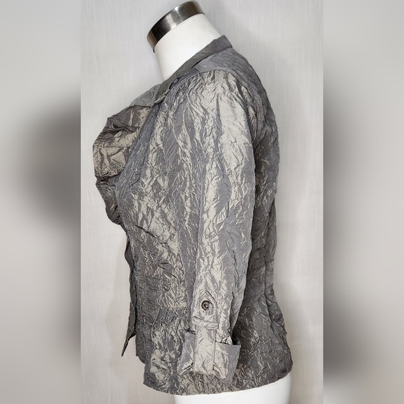 Chicos Jacket Size 0 Crinkled Sheen Jolena 3/4 Sleeve Open Front Egyptian Sand - Picture 3 of 8